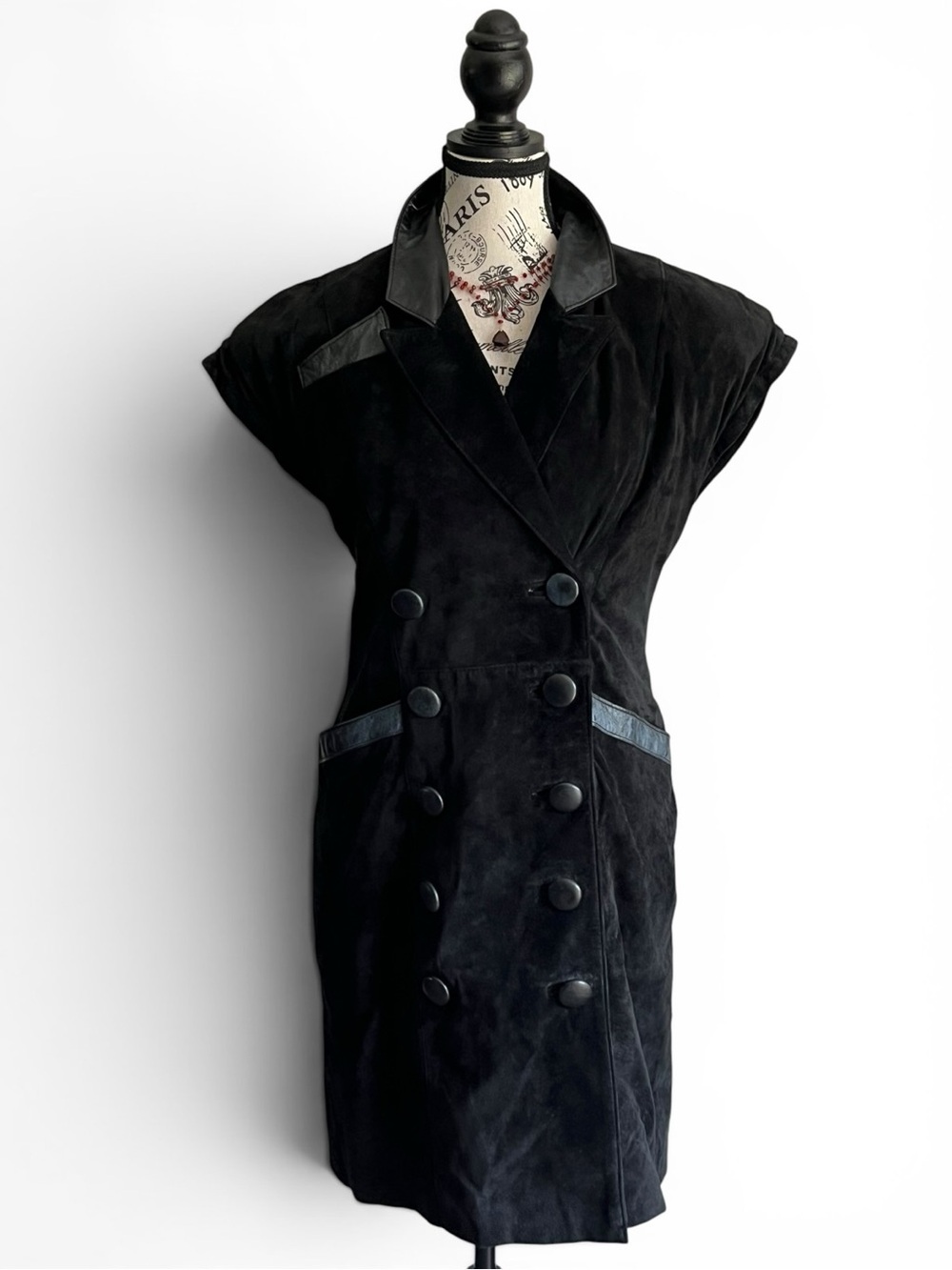 🔻1200$ Vintage Le Ranch du Cuir Black Suede Leather Dress Corset Back Goth Power